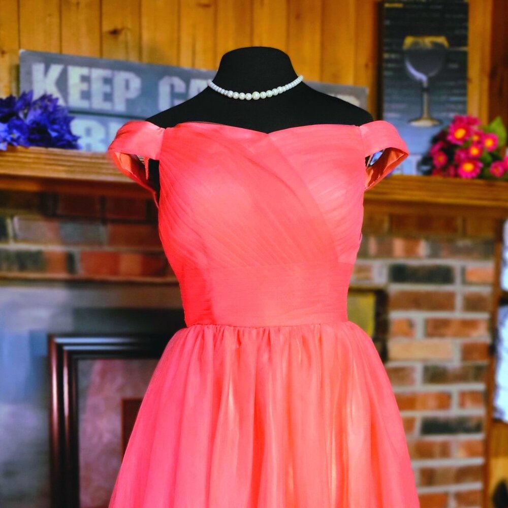 Elegant Coral Off-Shoulder Prom Dress